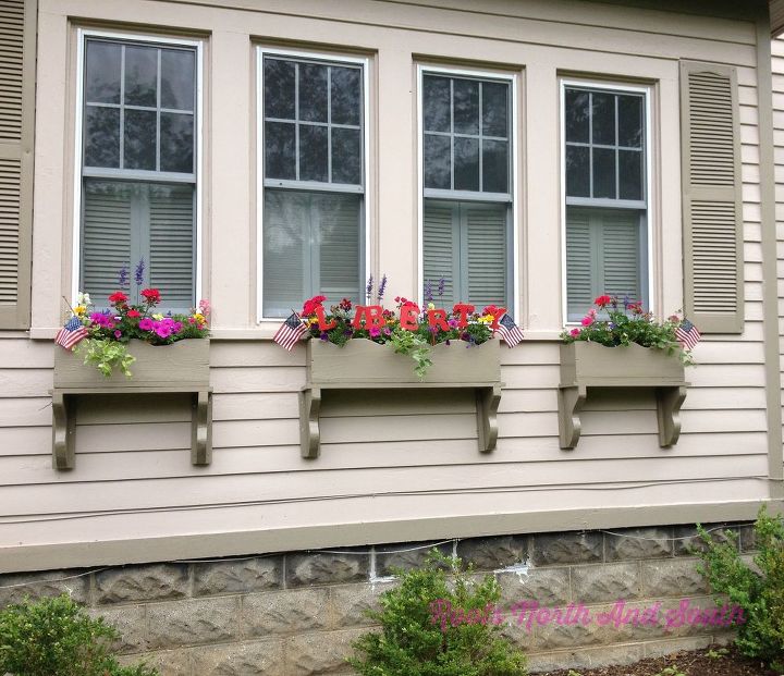liberty window boxes for the july 4th holiday, container gardening, curb appeal, flowers, gardening, how to, patriotic decor ideas, windows
