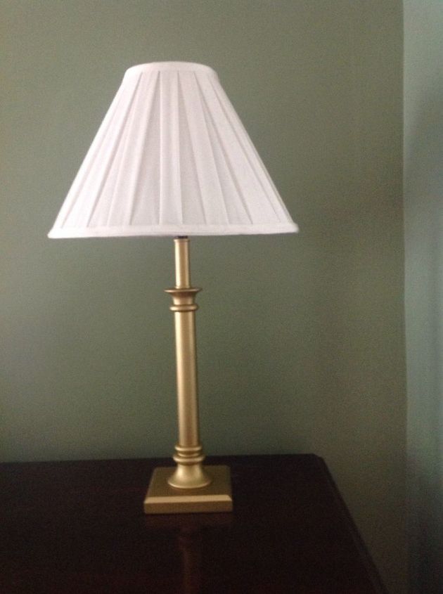 q how to give a gold spray painted lamp a more burnished look, lighting, painting, This is the lamp in question I d like a more dimensional burnished brass look How to
