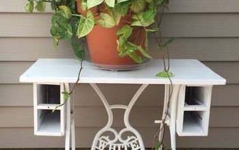 Old Sewing Machine Base Becomes Beautiful Plant Stand (or end table)
