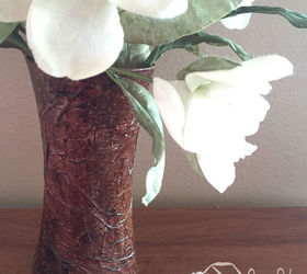 decoupaged brown paper bags on flower vases, crafts, decoupage, flowers, home decor, how to, repurposing upcycling