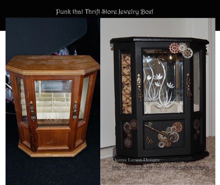 caixa de joias steampunk reciclada para quarto de adolescente, porta joias antes e depois