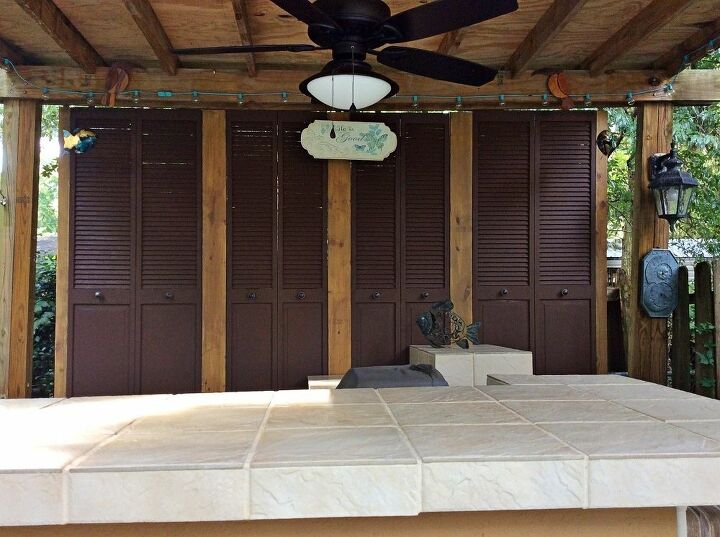 adding privacy to pergula with repurposed bifoldlouvered doors, doors, outdoor living, repurposing upcycling