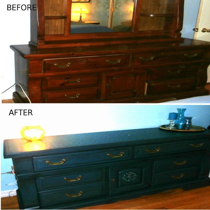 q ideas for repurposing a hutch, painted furniture, repurposing upcycling, The triple dresser before and after