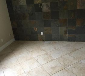 q mismatche slate tile wall and tile floor, home improvement, tile flooring, tiling, wall decor