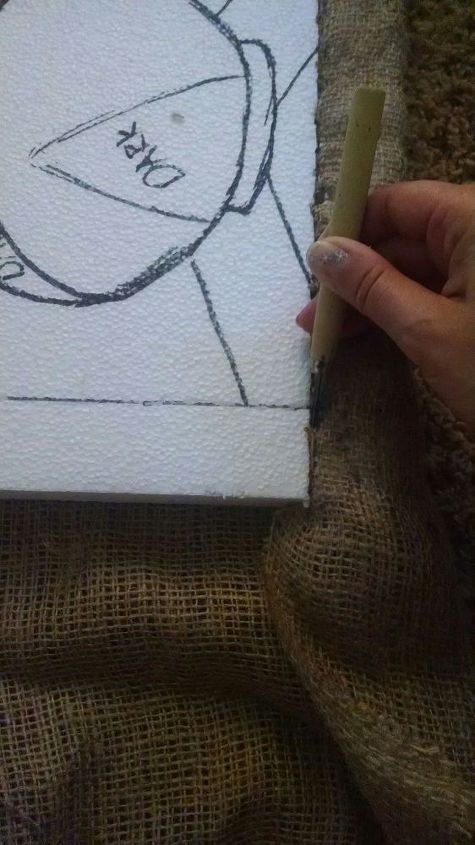 arte de pared con saco de arpillera espuma de poliestireno y tela