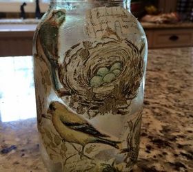 decoupaged glass jars, crafts, decoupage, how to, mason jars, repurposing upcycling