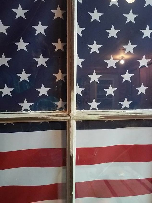 american flag and antique window, patriotic decor ideas, repurposing upcycling, seasonal holiday decor, window treatments