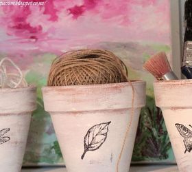 distressed stamped d cor pots, crafts, how to