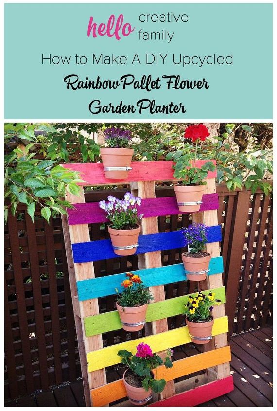 diy upcycled pallet rainbow flower garden, container gardening, flowers, gardening, pallet, repurposing upcycling, DIY Upcycled Pallet Rainbow Flower Garden