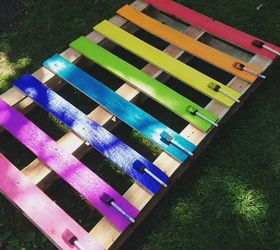 diy upcycled pallet rainbow flower garden, container gardening, flowers, gardening, pallet, repurposing upcycling, Paint your pallet with your favorite colors
