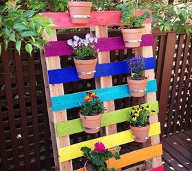 diy upcycled pallet rainbow flower garden, container gardening, flowers, gardening, pallet, repurposing upcycling