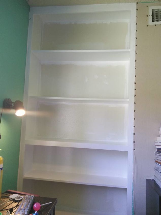 built in shelf update making it look like in those fancy magazines, organizing, shelving ideas, Updating the paint a bit