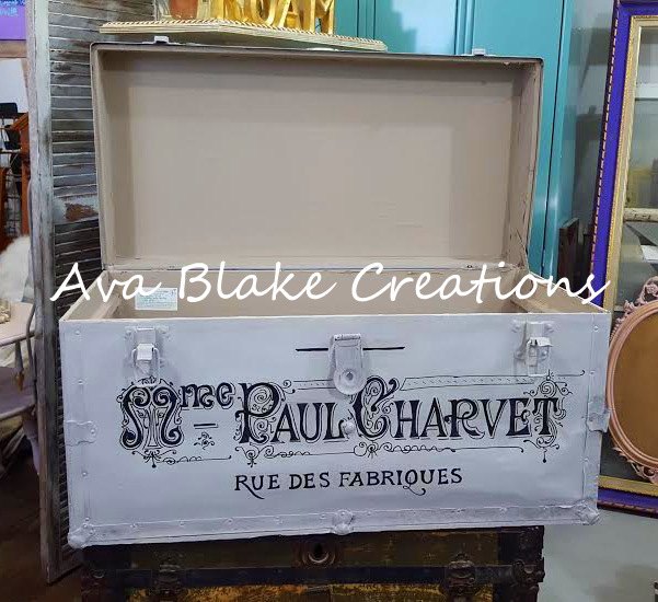 twice upcycled antique trunk, painted furniture, repurposing upcycling
