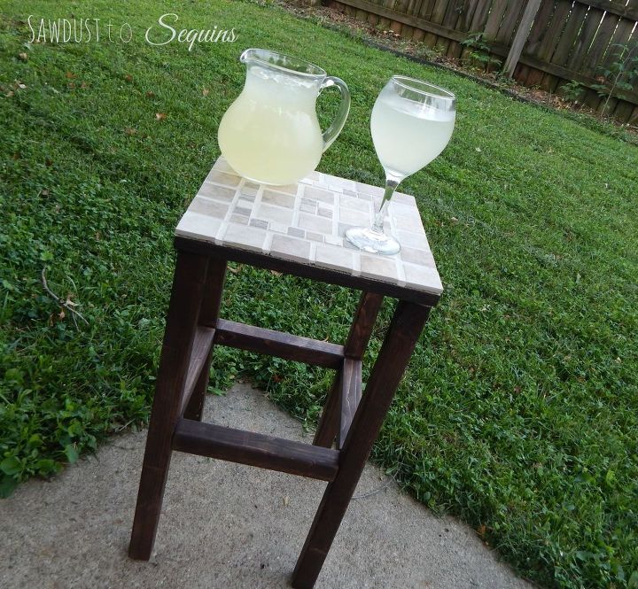 diy tiled end table, how to, outdoor furniture, painted furniture, repurposing upcycling, tiling