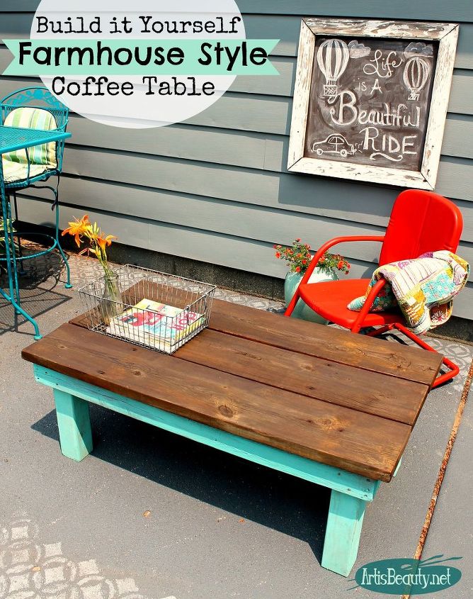 diy build it yourself vintage inspired farmhouse style coffee table, diy, how to, outdoor furniture, painted furniture, rustic furniture, woodworking projects