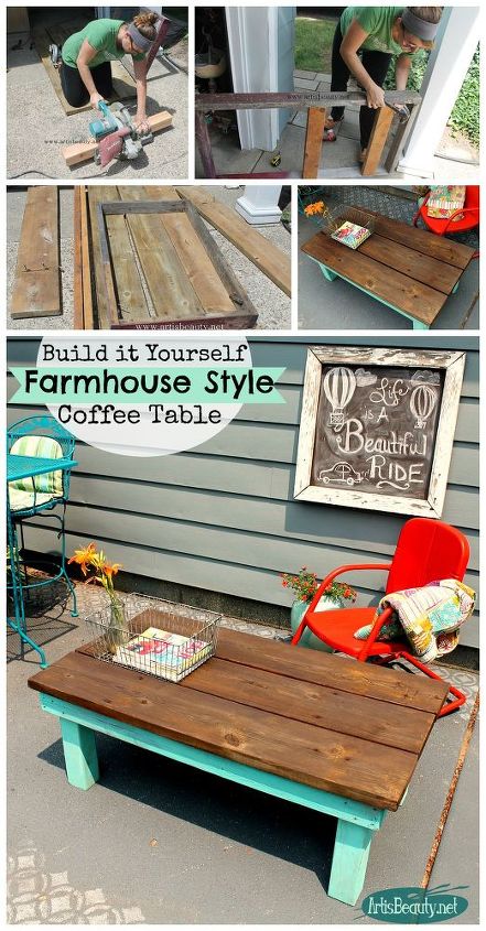 diy build it yourself vintage inspired farmhouse style coffee table, diy, how to, outdoor furniture, painted furniture, rustic furniture, woodworking projects
