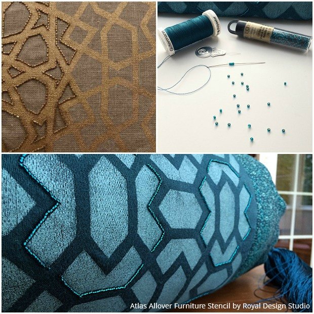 moroccan pillow decor with stencils and beads, crafts, how to, reupholster