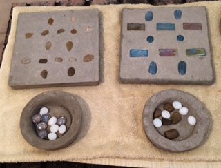 concrete crafty stepping stones, concrete masonry, crafts, gardening, how to, outdoor living, Tic Tac Toe game boards and bowl for tokens