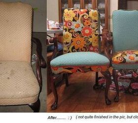 reupholstered chairs, painted furniture, repurposing upcycling, reupholster