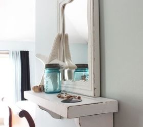 cottage inspired mirror with shelf, home decor, shelving ideas