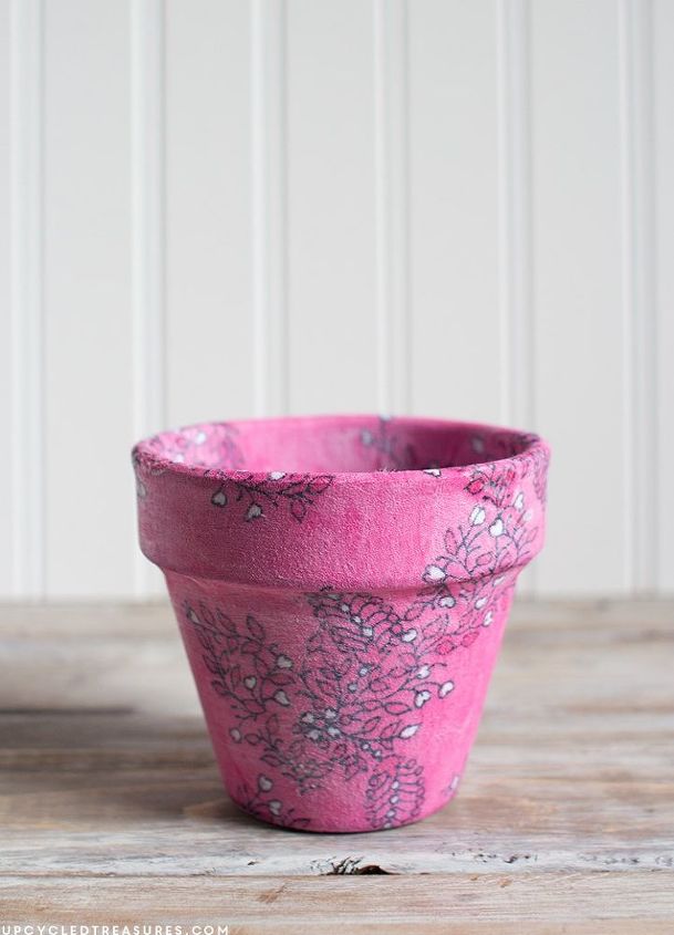 upcycled scarf to decoupaged planter, container gardening, crafts, decoupage, gardening, how to, repurposing upcycling