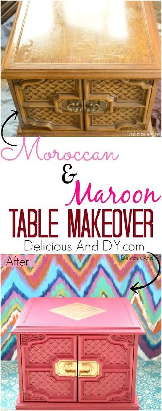 moroccan and maroon table makeover, painted furniture, repurposing upcycling