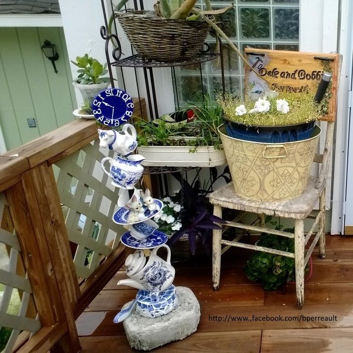 repurposed tea set to outdoor decor, crafts, how to, outdoor living, repurposing upcycling