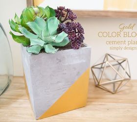 gold color blocked cement planter, concrete masonry, container gardening, gardening, succulents