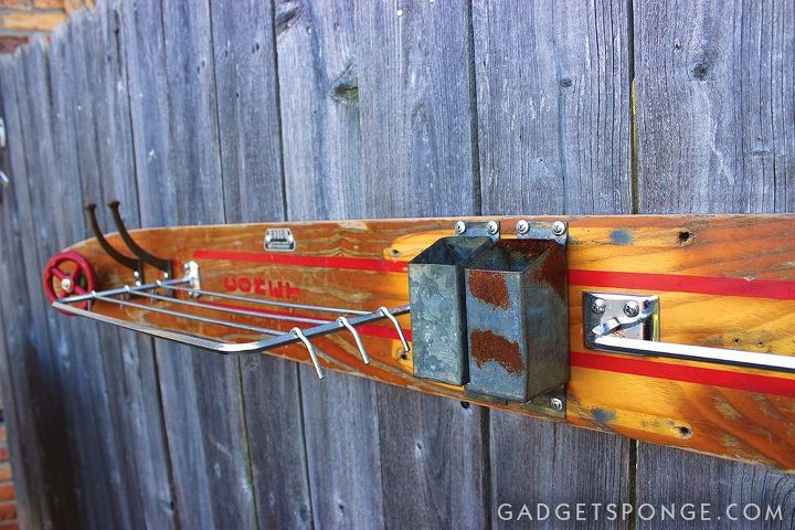 no 3 repurposed water ski to towel rack with shelf bottle opener, outdoor living, repurposing upcycling, shelving ideas, storage ideas