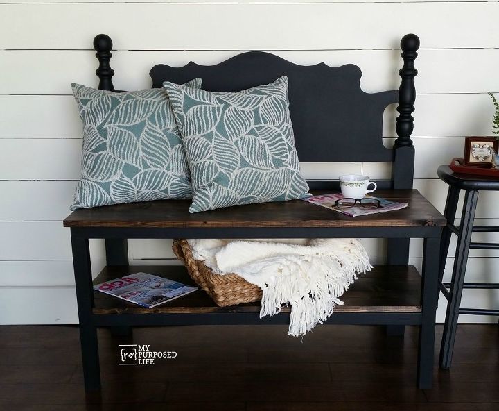 repurposed headboard to bench, outdoor furniture, painted furniture, repurposing upcycling