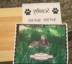 diy pet memorial photo bench, decoupage, diy, how to, outdoor furniture, woodworking projects, Photo and wording printed in reverse