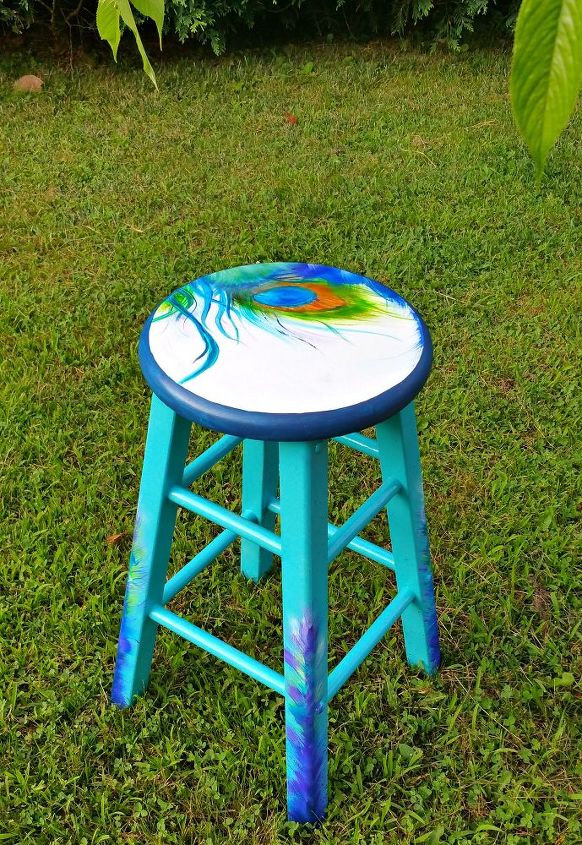 peacock inspired painted stool, chalk paint, painted furniture