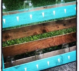 pallet and mason jars herb garden, container gardening, gardening, mason jars, painted furniture, pallet, repurposing upcycling