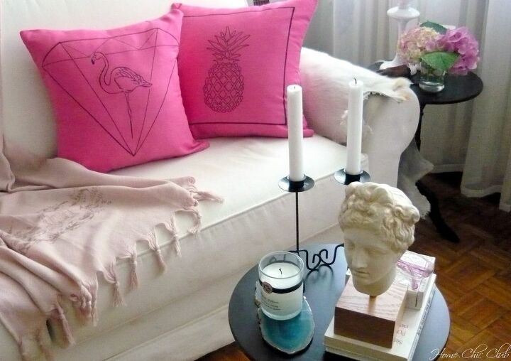 diy hot pink summer pillows, reupholster