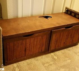 upcycled entryway storage bench, painted furniture, repurposing upcycling, reupholster