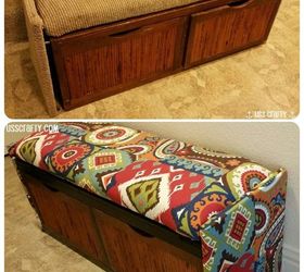 upcycled entryway storage bench, painted furniture, repurposing upcycling, reupholster