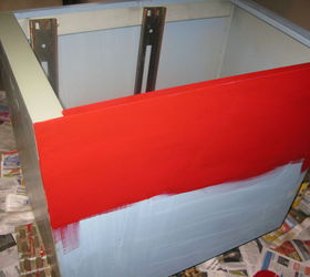 fancy red planter made from free two drawer metal filing cabinet, container gardening, gardening, repurposing upcycling