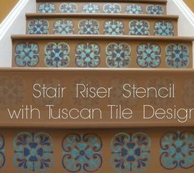 stair riser stencil with tuscan tile design, flooring, home decor, how to, paint colors, painting, stairs