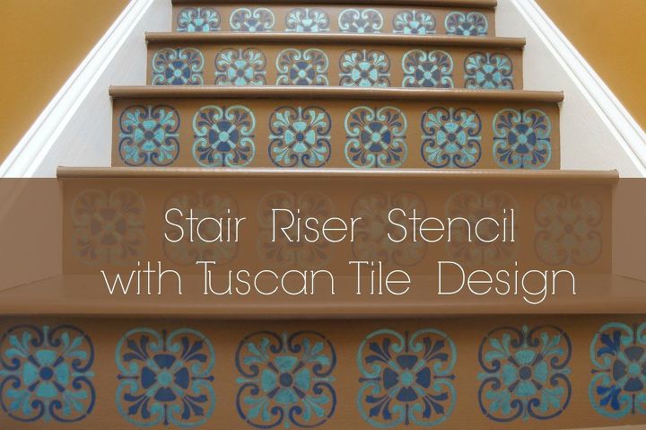 estncil de escada com padro de azulejos toscanos