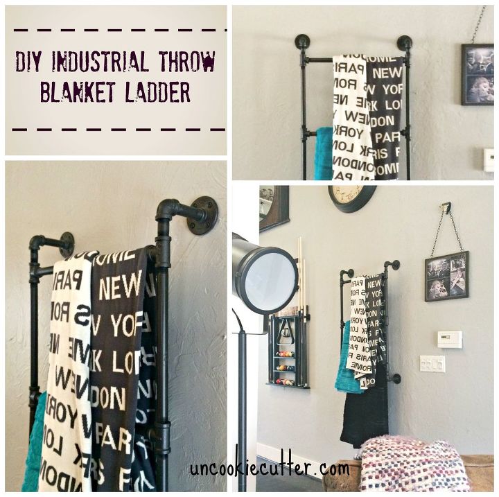 diy industrial throw blanket holder ladder, bathroom ideas, how to, organizing, repurposing upcycling