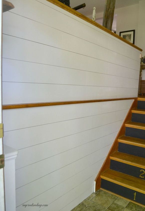diy ship lap entry wall, how to, stairs, wall decor