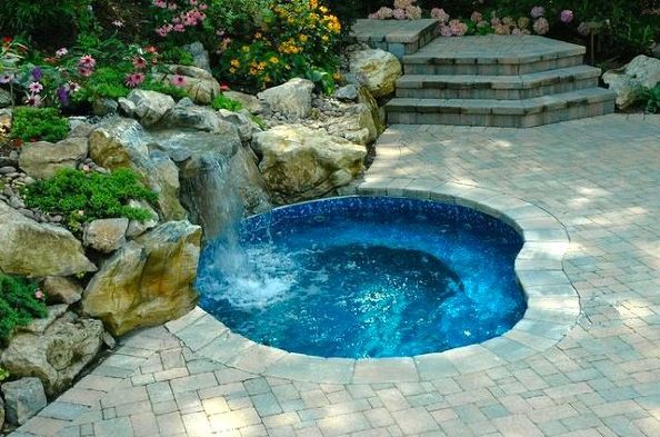hot tub ideas 6 of our best designs for your collection boards, In ground Spa with Waterfall