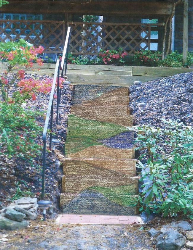 boring to upcycled beautiful back yard steps, gardening, outdoor living, stairs, Test a design on a photo with colored pencils