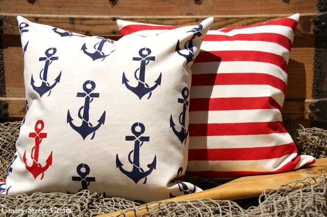 crafting nautical accent pillows using stencils, bedroom ideas, crafts, how to, reupholster