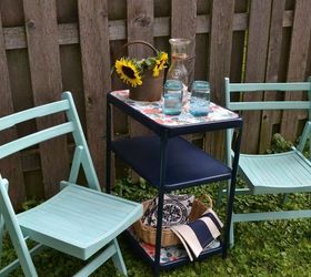 vintage metal cart gets a new look, outdoor living, painted furniture, repurposing upcycling, shelving ideas