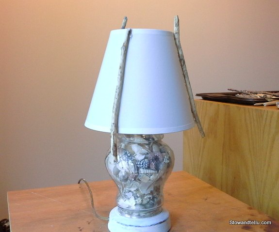 beach inspired weathered twig lamp shade, how to, lighting, repurposing upcycling, rustic furniture