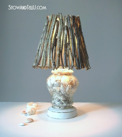 beach inspired weathered twig lamp shade, how to, lighting, repurposing upcycling, rustic furniture