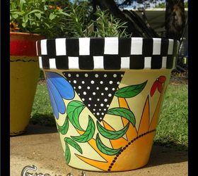 painted clay pots, container gardening, crafts, gardening, painting