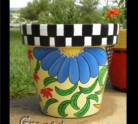 painted clay pots, container gardening, crafts, gardening, painting