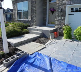 updating front entrance with flagstone, concrete masonry, curb appeal, landscape, stairs